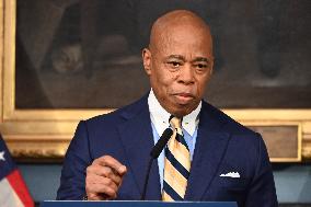 Mayor Of New York City Eric Adams Speaks At A News Conference Following His Meeting With Incoming Trump-Vance Administration “bo