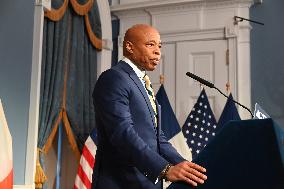 Mayor Of New York City Eric Adams Speaks At A News Conference Following His Meeting With Incoming Trump-Vance Administration “bo