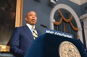 Mayor Of New York City Eric Adams Speaks At A News Conference Following His Meeting With Incoming Trump-Vance Administration “bo