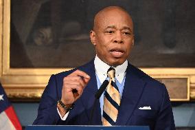 Mayor Of New York City Eric Adams Speaks At A News Conference Following His Meeting With Incoming Trump-Vance Administration “bo