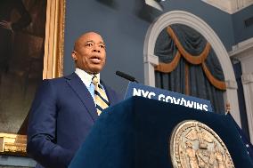 Mayor Of New York City Eric Adams Speaks At A News Conference Following His Meeting With Incoming Trump-Vance Administration “bo