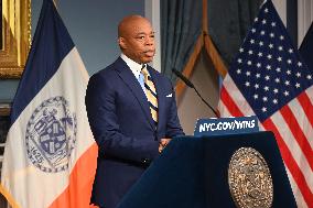 Mayor Of New York City Eric Adams Speaks At A News Conference Following His Meeting With Incoming Trump-Vance Administration “bo