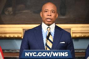 Mayor Of New York City Eric Adams Speaks At A News Conference Following His Meeting With Incoming Trump-Vance Administration “bo