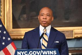 Mayor Of New York City Eric Adams Speaks At A News Conference Following His Meeting With Incoming Trump-Vance Administration “bo