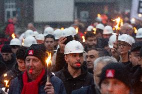 Protest March Against Thyssenkrupp Steel Jobcuts In Duisburg