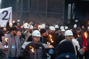 Protest March Against Thyssenkrupp Steel Jobcuts In Duisburg