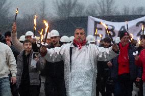 Protest March Against Thyssenkrupp Steel Jobcuts In Duisburg