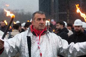 Protest March Against Thyssenkrupp Steel Jobcuts In Duisburg