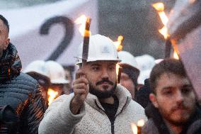 Protest March Against Thyssenkrupp Steel Jobcuts In Duisburg