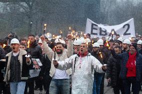 Protest March Against Thyssenkrupp Steel Jobcuts In Duisburg