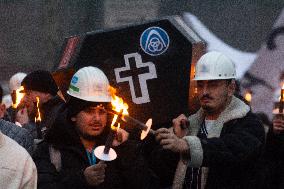 Protest March Against Thyssenkrupp Steel Jobcuts In Duisburg