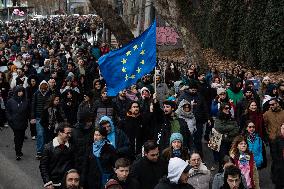 Large Pro-EU Demonstration Int The Streets Of Tbilisi