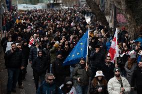 Large Pro-EU Demonstration Int The Streets Of Tbilisi