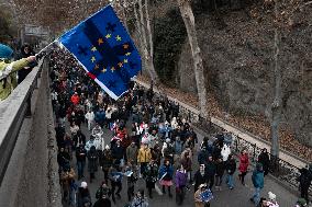 Large Pro-EU Demonstration Int The Streets Of Tbilisi