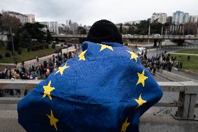 Large Pro-EU Demonstration Int The Streets Of Tbilisi