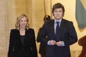 Giorgia Meloni with Argentine President Javier Milei in Rome