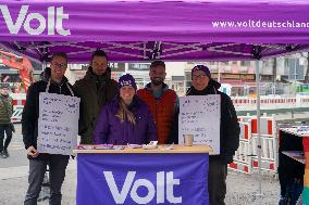 The German Federal Election Campaign For The Early Federal Election 2025 Has Begun, VOLT Party With Information Stand In Munich