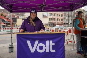 The German Federal Election Campaign For The Early Federal Election 2025 Has Begun, VOLT Party With Information Stand In Munich