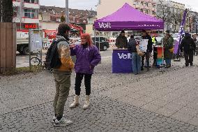 The German Federal Election Campaign For The Early Federal Election 2025 Has Begun, VOLT Party With Information Stand In Munich