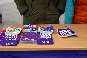 The German Federal Election Campaign For The Early Federal Election 2025 Has Begun, VOLT Party With Information Stand In Munich