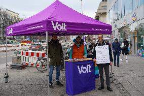 The German Federal Election Campaign For The Early Federal Election 2025 Has Begun, VOLT Party With Information Stand In Munich