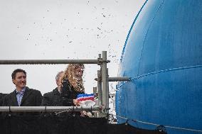 Trudeau at the naming ceremony for the new Royal Canadian Navy vessel