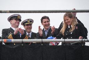 Trudeau at the naming ceremony for the new Royal Canadian Navy vessel