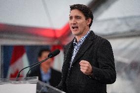 Trudeau at the naming ceremony for the new Royal Canadian Navy vessel