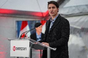 Trudeau at the naming ceremony for the new Royal Canadian Navy vessel