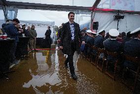 Trudeau at the naming ceremony for the new Royal Canadian Navy vessel