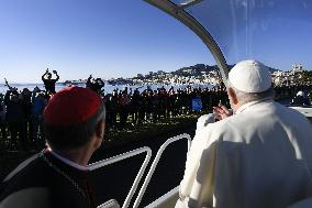 Pope Francis Visits Ancient Baptistery in Ajaccio - Corsica