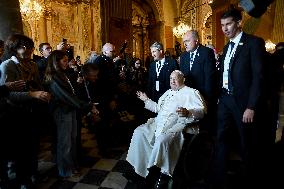 Pope Francis at the cathedral of Our Lady of the Assumption in Ajaccio