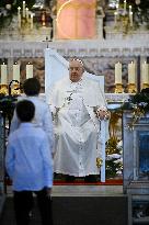 Pope Francis at the cathedral of Our Lady of the Assumption in Ajaccio