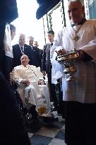 Pope Francis at the cathedral of Our Lady of the Assumption in Ajaccio