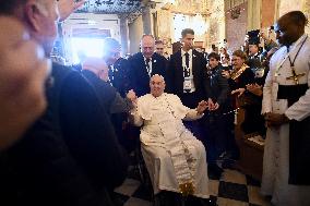 Pope Francis at the cathedral of Our Lady of the Assumption in Ajaccio