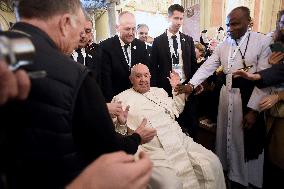 Pope Francis at the cathedral of Our Lady of the Assumption in Ajaccio