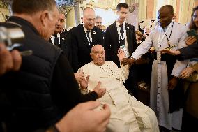 Pope Francis at the cathedral of Our Lady of the Assumption in Ajaccio