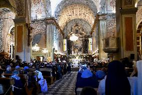 Pope Francis at the cathedral of Our Lady of the Assumption in Ajaccio