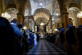 Pope Francis at the cathedral of Our Lady of the Assumption in Ajaccio