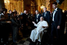 Pope Francis at the cathedral of Our Lady of the Assumption in Ajaccio