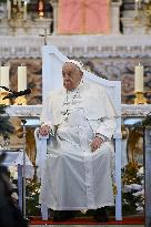 Pope Francis at the cathedral of Our Lady of the Assumption in Ajaccio