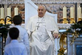 Pope Francis at the cathedral of Our Lady of the Assumption in Ajaccio