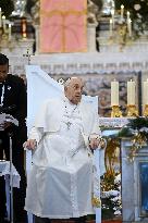 Pope Francis at the cathedral of Our Lady of the Assumption in Ajaccio