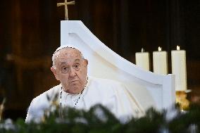 Pope Francis at the cathedral of Our Lady of the Assumption in Ajaccio