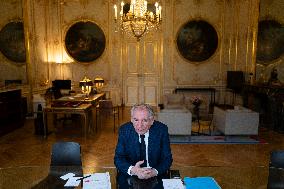 EXCLUSIVE. Francois Bayrou during a photo session at Hotel De Matignon