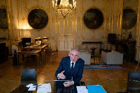 EXCLUSIVE. Francois Bayrou during a photo session at Hotel De Matignon