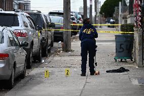 Philadelphia Police Crime Scene Unit Investigators At Scene Of Mass Shooting In Hunting Park Neighborhood In Philadelphia Pennsy