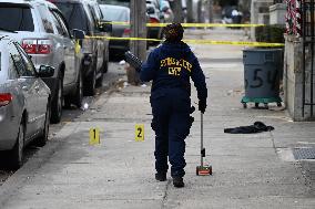 Philadelphia Police Crime Scene Unit Investigators At Scene Of Mass Shooting In Hunting Park Neighborhood In Philadelphia Pennsy