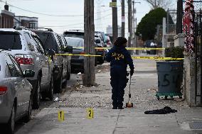 Philadelphia Police Crime Scene Unit Investigators At Scene Of Mass Shooting In Hunting Park Neighborhood In Philadelphia Pennsy