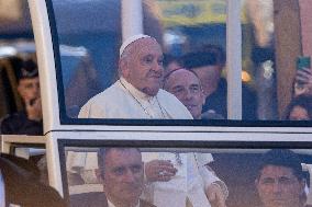 Pope Francis arrives at the Santa Maria Assunta Cathedral - Ajaccio